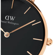 Daniel Wellington Classic Petite Melrose Black Dial Rose Gold Mesh Bracelet Watch For Women - DW00100217