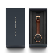 Daniel Wellington Classic Petite St Mawes Black Dial Brown Leather Strap Watch For Women - DW00100225