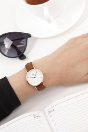 Daniel Wellington Classic Petite St Mawes White Dial Brown Leather Strap Watch For Women - DW00100231