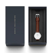 Daniel Wellington Petite White Dial Brown Leather Strap Watch For Women - DW00100243
