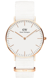 Daniel Wellington Classic Dover White Dial White Nylon Strap Watch For Women - DW00100309