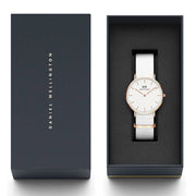 Daniel Wellington Classic Dover White Dial White Nylon Strap Watch For Women - DW00100309