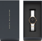 Daniel Wellington Classic Petite Dover Black Dial White NATO Strap Watch For Women - DW00100314