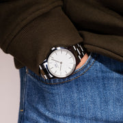 Daniel Wellington Iconic White Dial Silver Steel Strap Watch For Men - DW00100341