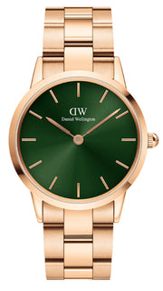 Daniel Wellington Iconic Link Emerald Green Dial Rose Gold Steel Strap Watch For Women - DW00100419