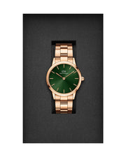 Daniel Wellington Iconic Link Emerald Green Dial Rose Gold Steel Strap Watch For Women - DW00100419
