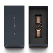 Daniel Wellington Quadro Melrose Black Dial Rose Gold Mesh Bracelet Watch For Women - DW00100432