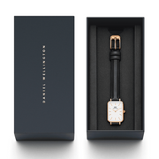 Daniel Wellington Quadro White Dial Black Leather Strap Watch For Women - DW00100434