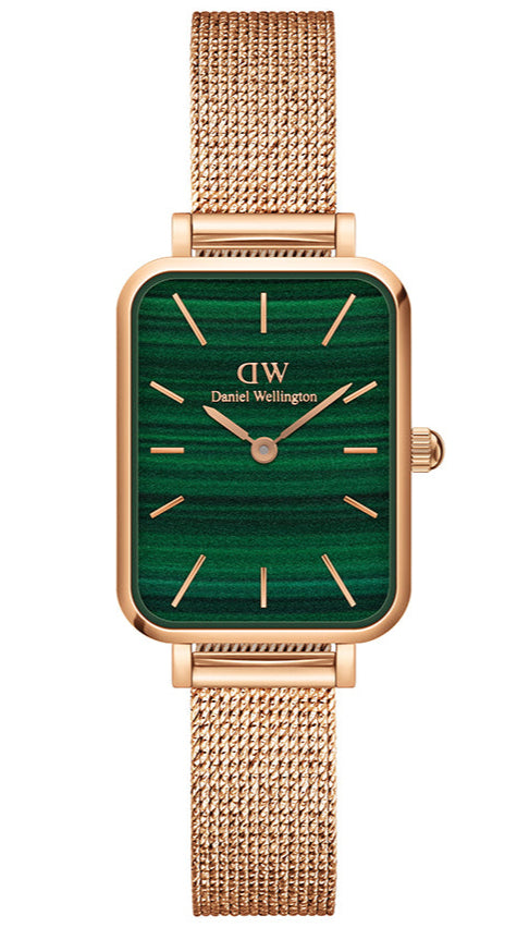 Daniel Wellington Quadro Melrose Green Dial Rose Gold Mesh Strap Watch For Women - DW00100437
