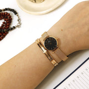 Daniel Wellington Petite Pressed Melrose Black Dial Rose Gold Mesh Strap Watch For Women - DW00100440