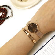 Daniel Wellington Petite Amber Brown Dial Gold Mesh Strap Watch For Women - DW00100476