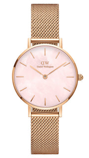 Daniel Wellington Petite Melrose Mother of Pearl Pink Dial Pink Mesh Strap Watch For Women - DW00100513