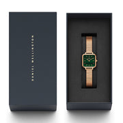 Daniel Wellington Quadro Studio Green Dial Rose Gold Mesh Strap Watch For Women - DW00100520