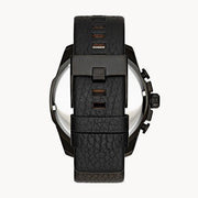 Diesel Mega Chief Chronograph Black Dial Black Leather Strap Watch For Men - DZ4323