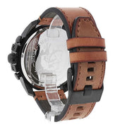 Diesel Mega Chief Chronograph Black Dial Brown Leather Strap Watch For Men - DZ4476