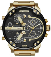 Diesel Mr Daddy 2.0 Chronograph Black Dial Gold Steel Strap Watch For Men - DZ7333