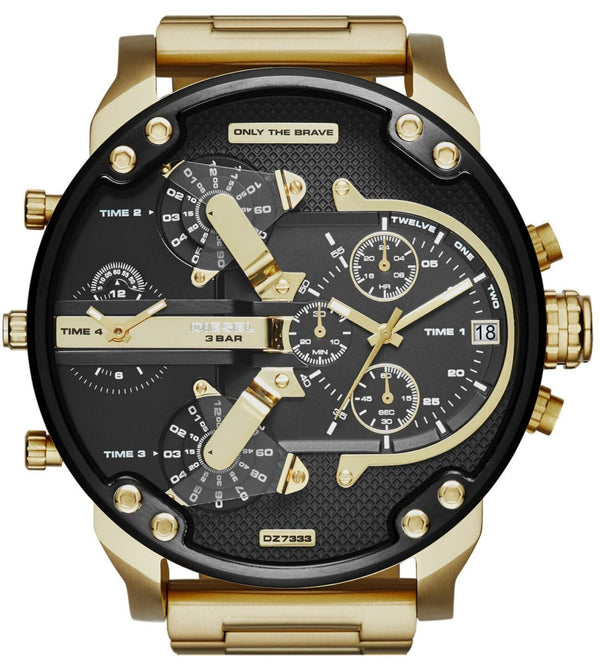 Diesel Mr Daddy 2.0 Chronograph Black Dial Gold Steel Strap Watch For Men - DZ7333
