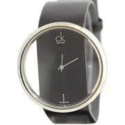 Calvin Klein Glam Transparent Dial Black Leather Strap Watch for Women - K9423107