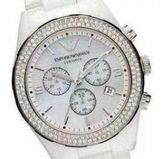 Emporio Armani Ceramica Chronograph White Dial White Ceramic Strap Watch For Women - AR1456