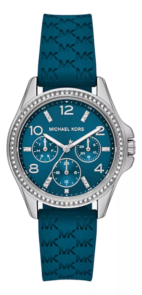 Michael Kors Mini Pilot Pave Blue Dial Blue Silicone Strap Watch for Women - MKO1004