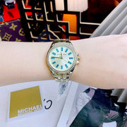 Michael Kors Mini Pilot Quartz Gold Dial Gold Steel Strap Watch For Women - MK7366