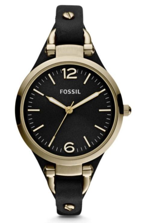 Fossil Georgia Black Dial Black Leather Strap Watch for Women - ES3148
