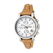 Fossil Boyfriend Chronograph White Dial Brown Leather Strap Watch for Women - ES3625