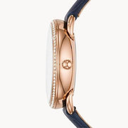 Fossil Tailor White Dial Blue Leather Strap Watch for Women - ES4394