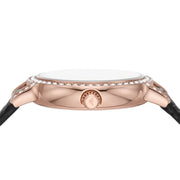 Emporio Armani Cleo Three-Hand Mother of Pearl Dial Black Leather Strap Watch For Women - AR11485