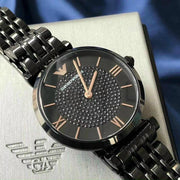 Emporio Armani Gianni T Bar Black Dial Black Steel Strap Watch For Women - AR11245
