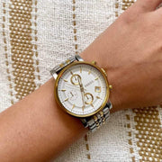Fossil Original Boyfriend Analog White Dial Two Tone Steel Strap Watch for Women - ES3746