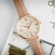 Fossil Jacqueline White Dial Brown Leather Strap Watch for Women - ES3487
