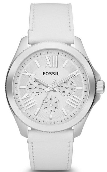 Fossil Cecile White Dial White Leather Strap Watch for Women - AM4484