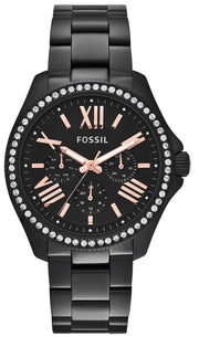 Fossil Cecile Multi Function Crystals Black Dial Black Steel Strap Watch for Women - AM4522