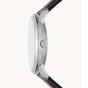 Fossil Neutra Minimalist Moonphase Silver Dial Brown Leather Strap Watch for Men - FS5905