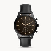 Fossil Goodwin Chronograph Black Dial Black Leather Strap Watch for Men - FS5585