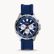 Fossil Garrett Chronograph Blue Dial Blue Rubber Strap Watch for Men - FS5709