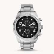 Fossil Bronson Chronograph Black Dial Silver Steel Strap Watch for Men - FS5710