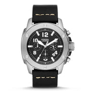 Fossil Modern Machine Chronograph Black Dial Black Leather Strap Watch for Men - FS4928