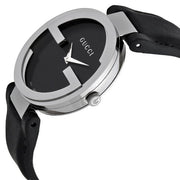 Gucci Interlocking G Iconic Black Dial Black Leather Strap Watch For Men - YA133205