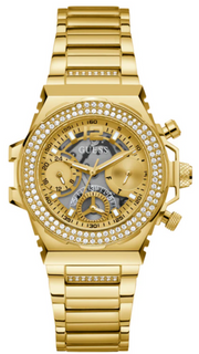 Guess Fusion Chronograph Gold Dial Gold Steel Strap Watch for Women - GW0552L2