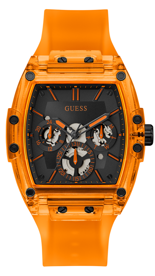 Guess Phoenix Multifunction Black Dial Orange Rubber Strap Watch For Men - GW0203G10