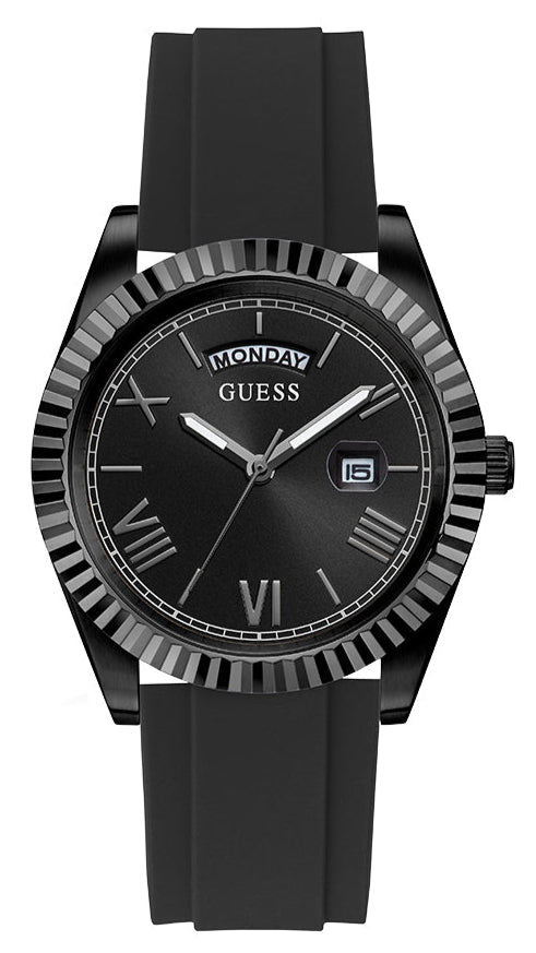 Guess Connoisseur Black Dial Black Silicone Strap Watch For Men - GW0335G1