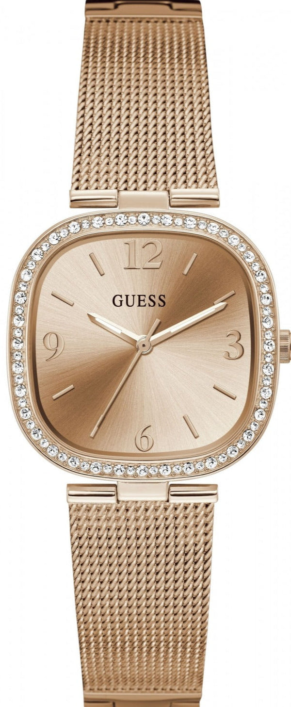 Guess Tapestry Diamonds Rose Gold Dial Rose Gold Mesh Bracelet Watch for Women - GW0354L3