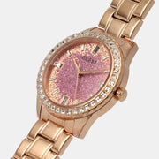 Guess Glitter Diamonds Pink Dial Rose Gold Steel Strap Watch for Women - GW0405L3