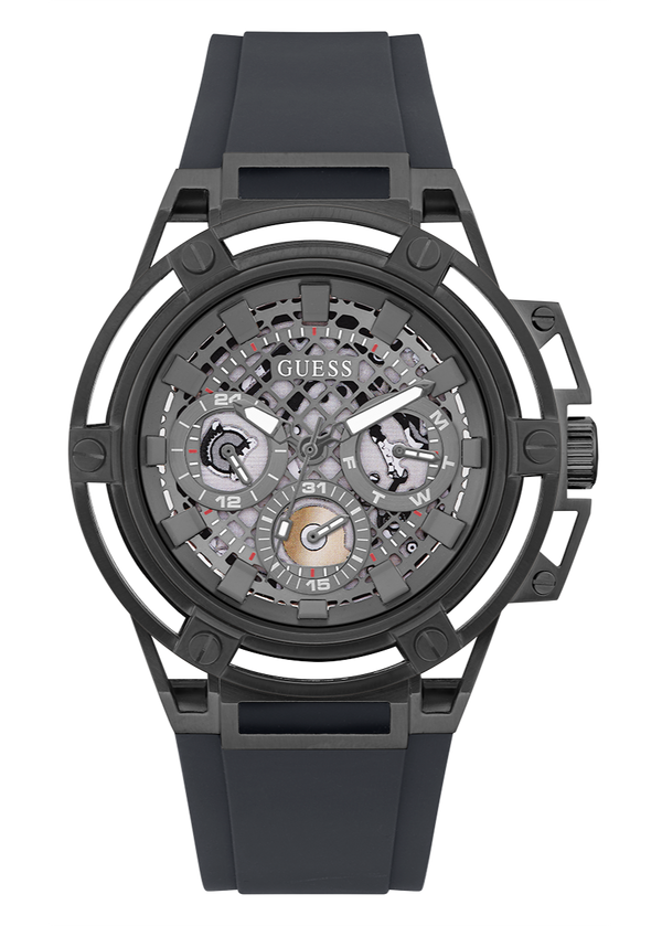 Guess Matrix Multifunction Grey Dial Grey Rubber Strap Watch for Men - GW0423G3