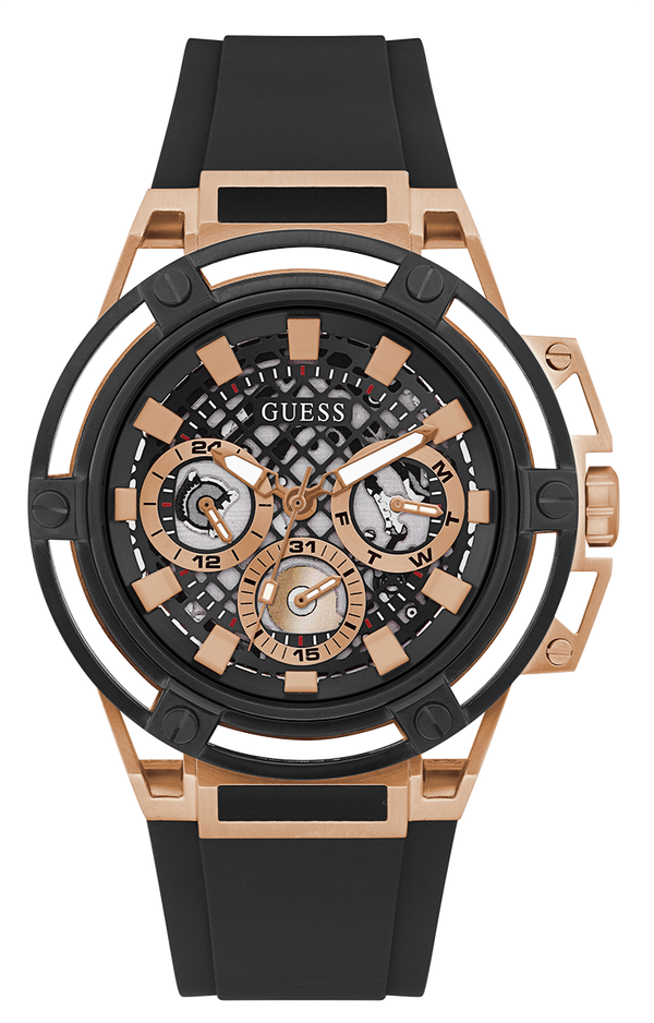 Guess Matrix Multifunction Black Dial Black Rubber Strap Watch For Men - GW0423G5