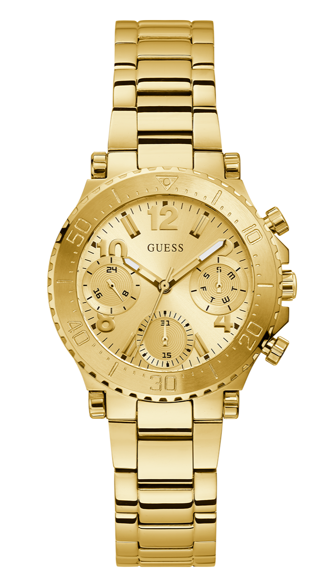 Guess Cosmic Chronograph Gold Dial Gold Steel Strap Watch for Women - GW0465L1