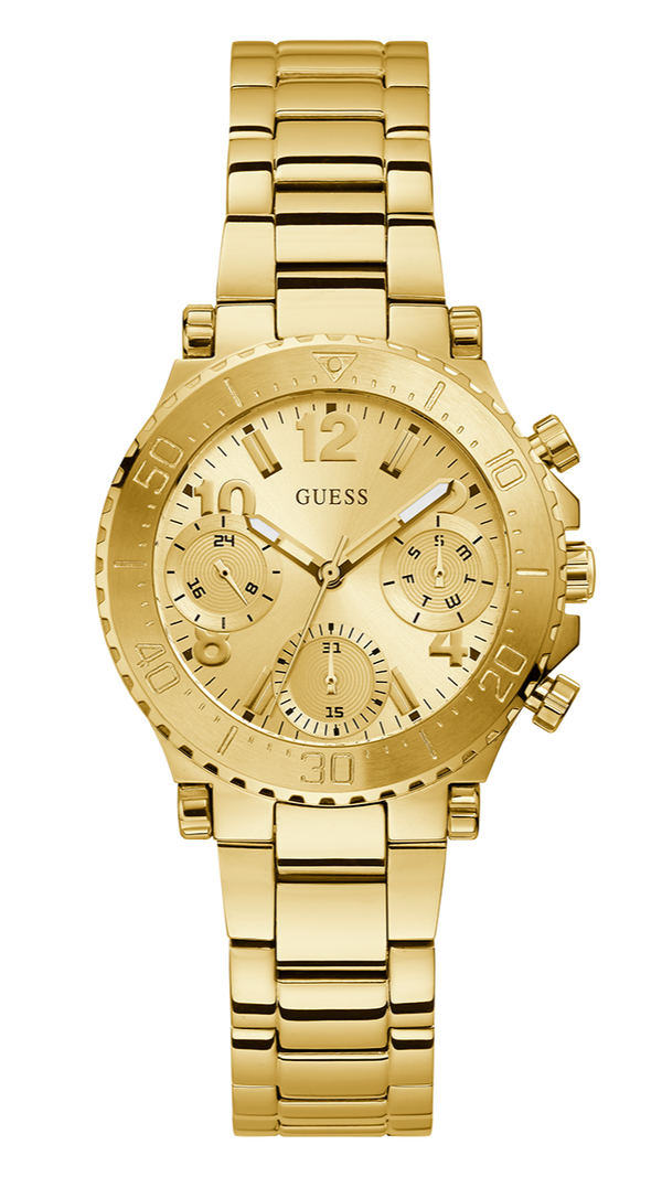 Guess Cosmic Chronograph Gold Dial Gold Steel Strap Watch for Women - GW0465L1