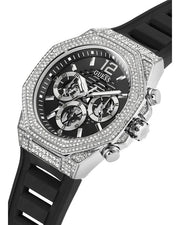 Guess Momentum Chronograph Crystals Black Dial Black Silicone Strap Watch For Men - GW0518G1